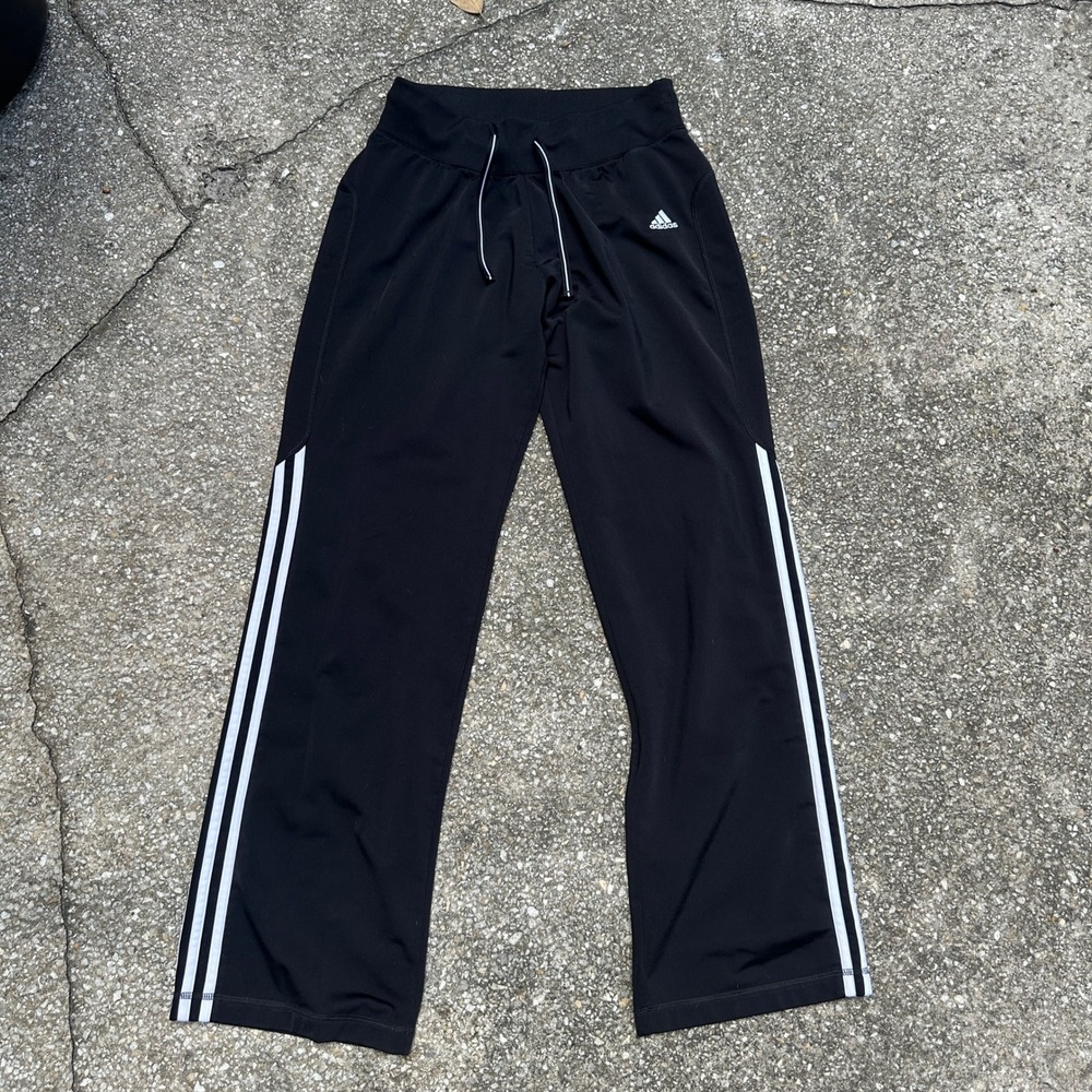 Adidas Womens Black White Three Stripe Straight Leg Track Pants Size Medium
